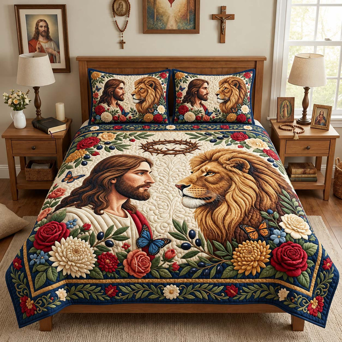 Jesus And Lion Grace 3-Piece Quilted Bedding Set GFTONTD3975