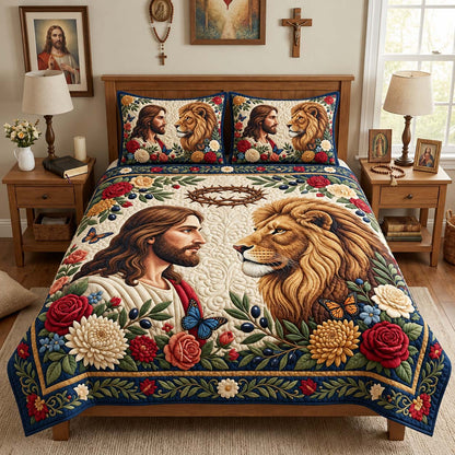 Jesus And Lion Grace 3-Piece Quilted Bedding Set GFTONTD3975