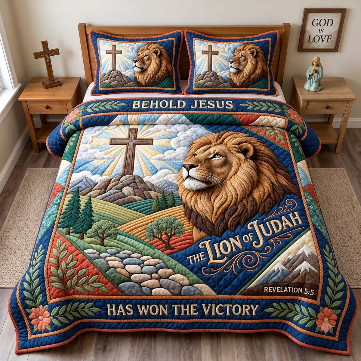 Behold the Lion 3-Piece Quilted Bedding Set GFTONTD3977