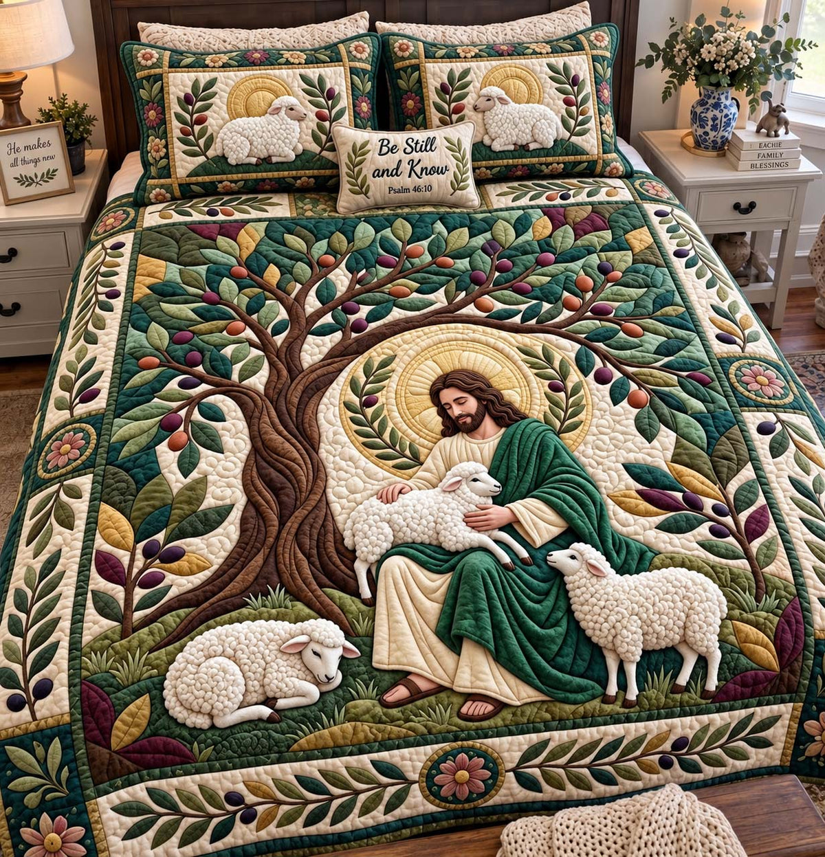 Still Beneath His Tree 3-Piece Quilted Bedding Set GFTONTD4028