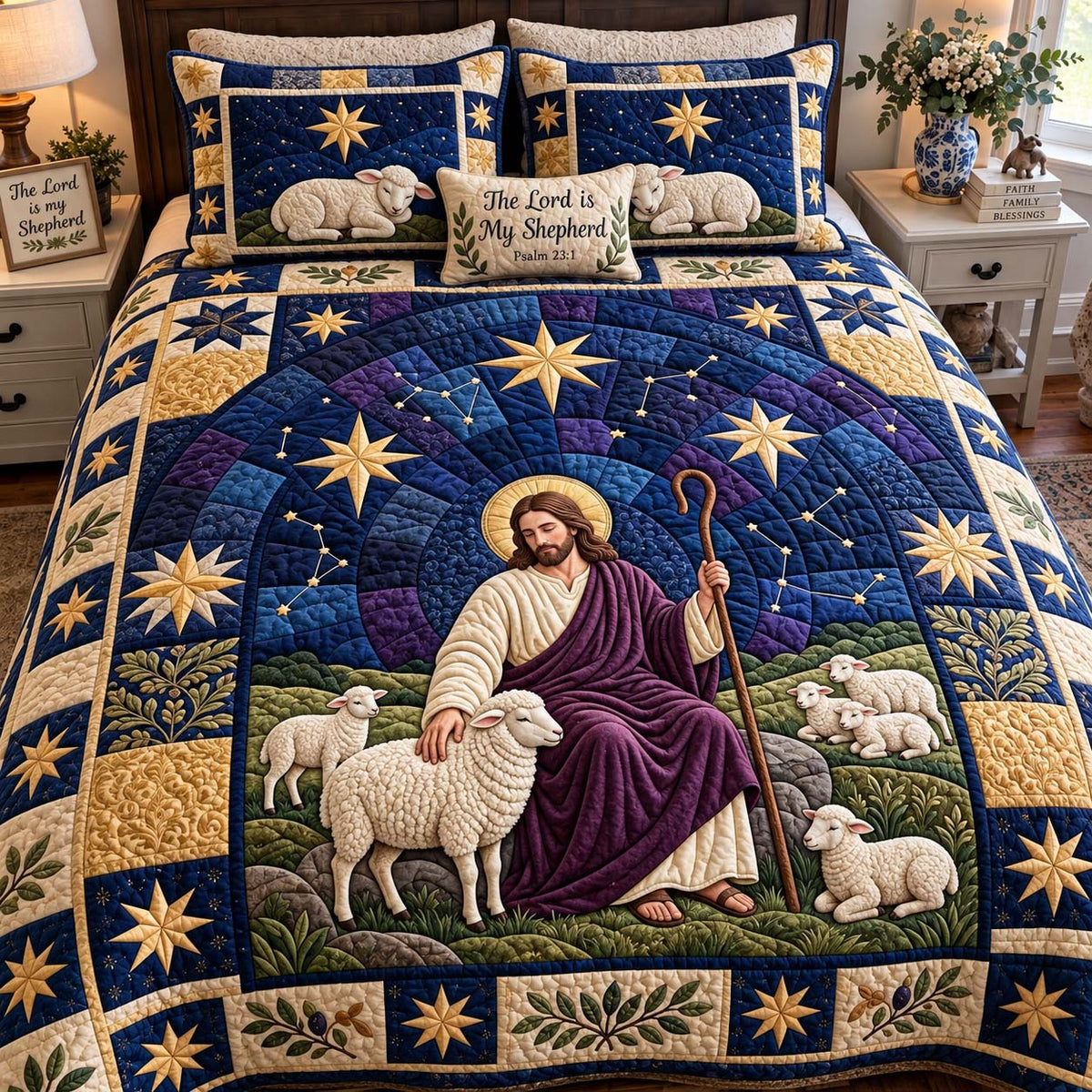 Shepherd Under the Stars 3-Piece Quilted Bedding Set GFTONTD4032