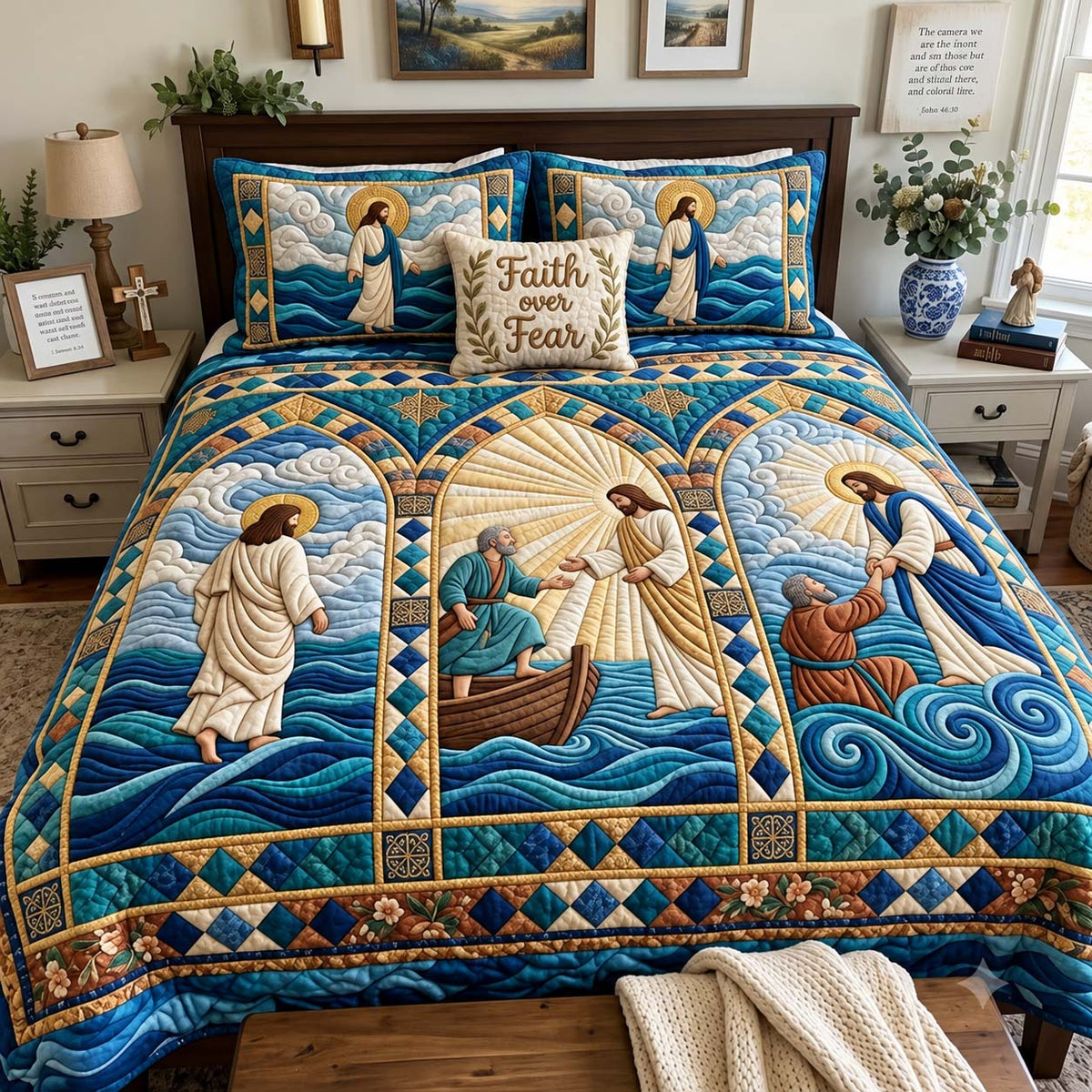 Faith Over the Storm 3-Piece Quilted Bedding Set GFTONTD4039