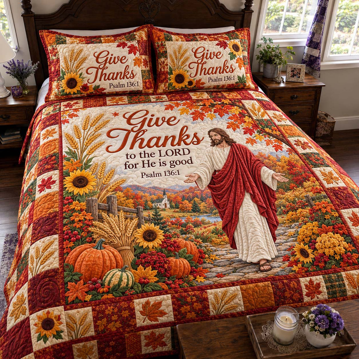 Give Thanks To Him 3-Piece Quilted Bedding Set GFTONTD4087