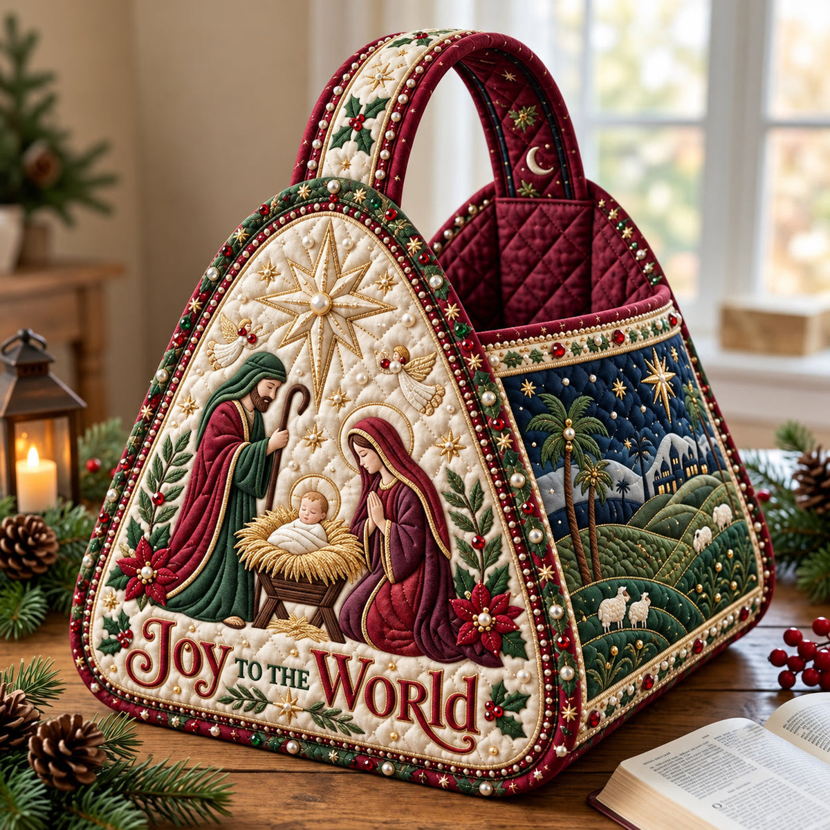 Joy To The World Christmas Quilted Basket GFTOPND3637