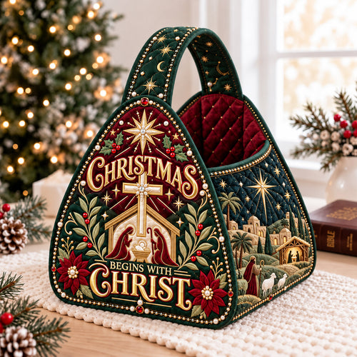 Christmas Begins With Christ Christmas Quilted Basket GFTOPND3638