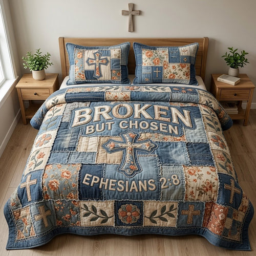 Broken But Chosen 3-Piece Quilted Bedding Set GFTOPND3753