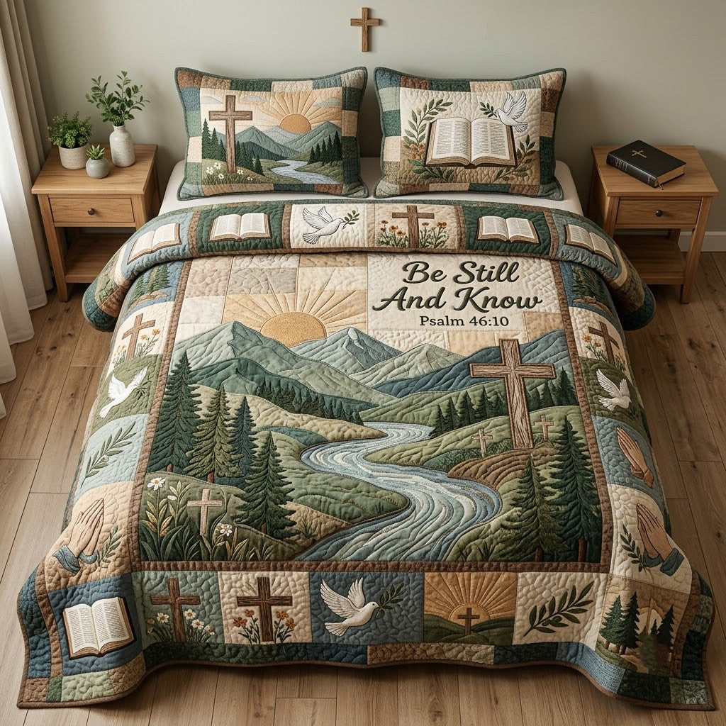 Be Still And Know 3-Piece Quilted Bedding Set GFTOPND3755
