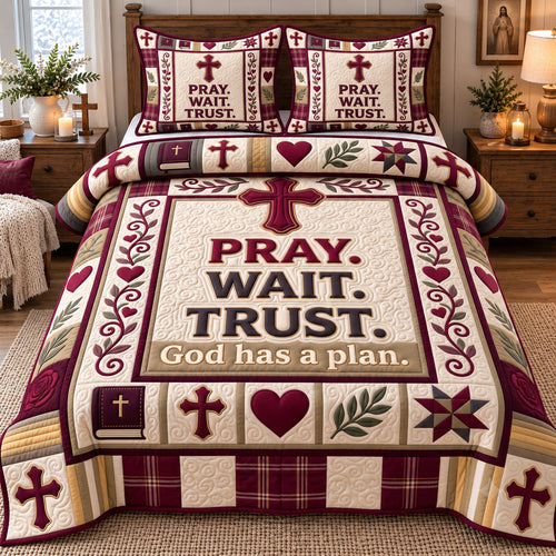 Pray Wait Trust 3-Piece Quilted Bedding Set GFTOTP22511
