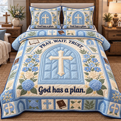 Pray Wait Trust 3-Piece Quilted Bedding Set GFTOTP22516