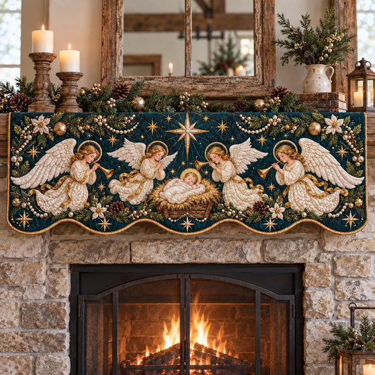 Trumpeting Angels Nativity Quilted Mantel Scarf GFTOTP22786