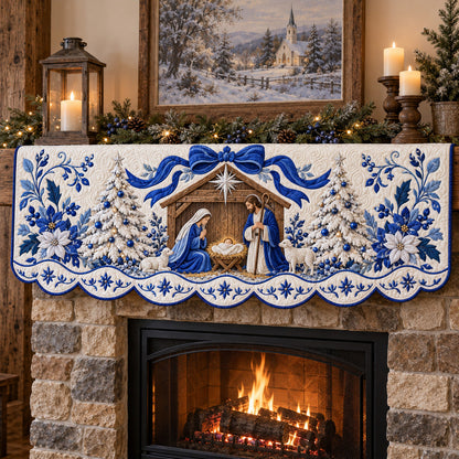 Blue Christmas Nativity Quilted Mantel Scarf GFTOTP22788