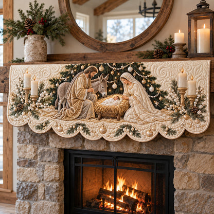 White Christmas Nativity Quilted Mantel Scarf GFTOTP22793