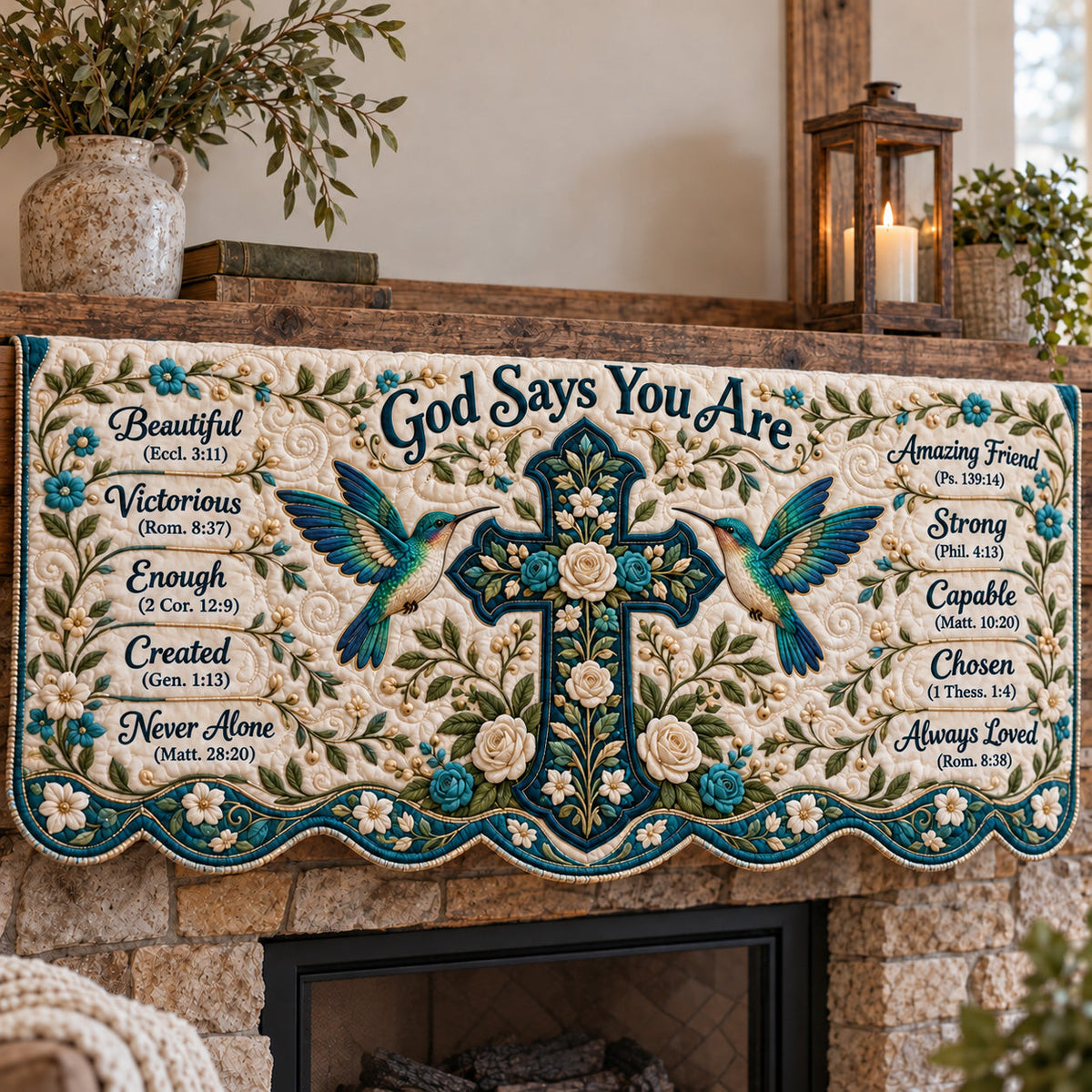 God Says You Are Quilted Mantel Scarf GFTOTP22800