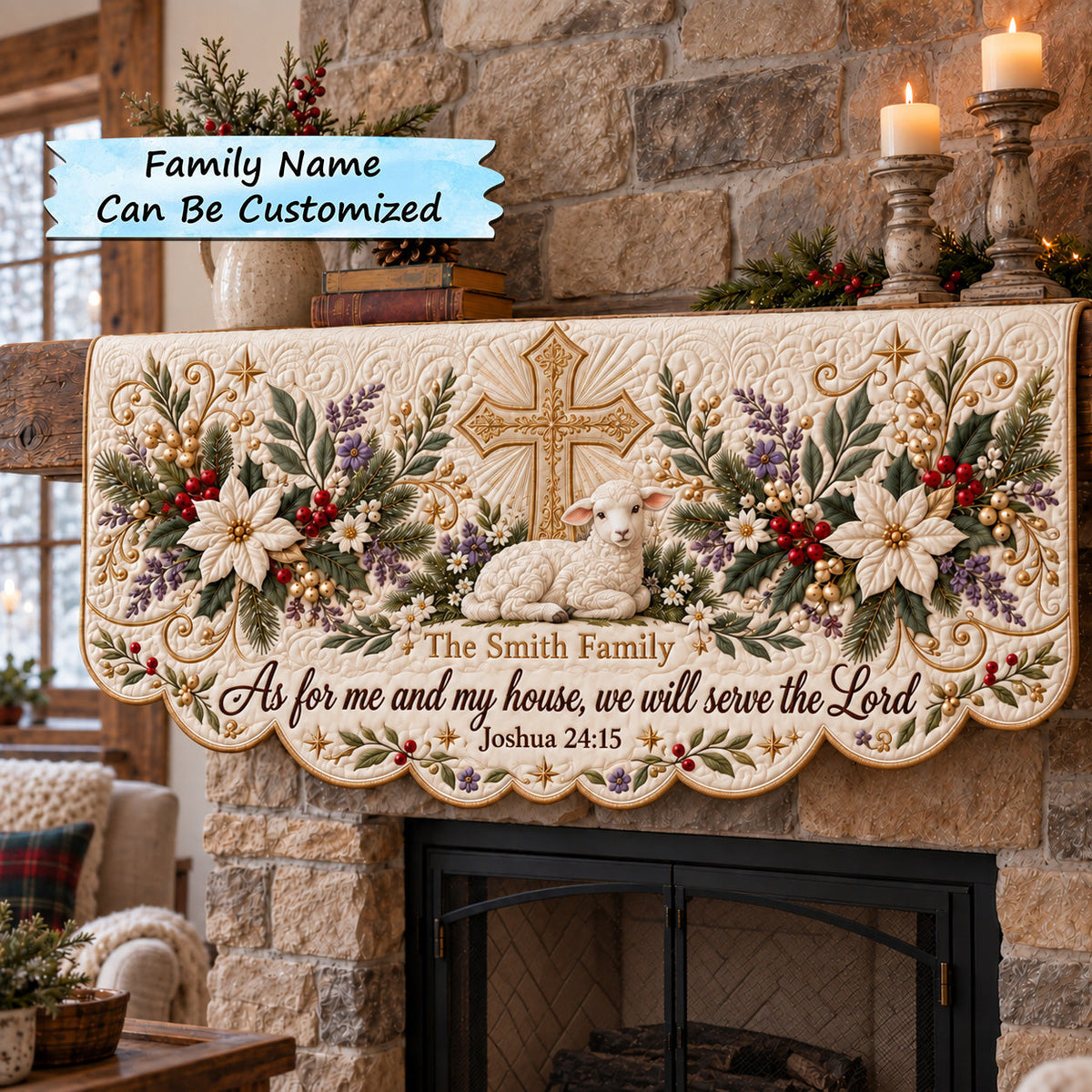 Personalized Serve The Lord Quilted Mantel Scarf QTCUZ GFTOTP22804