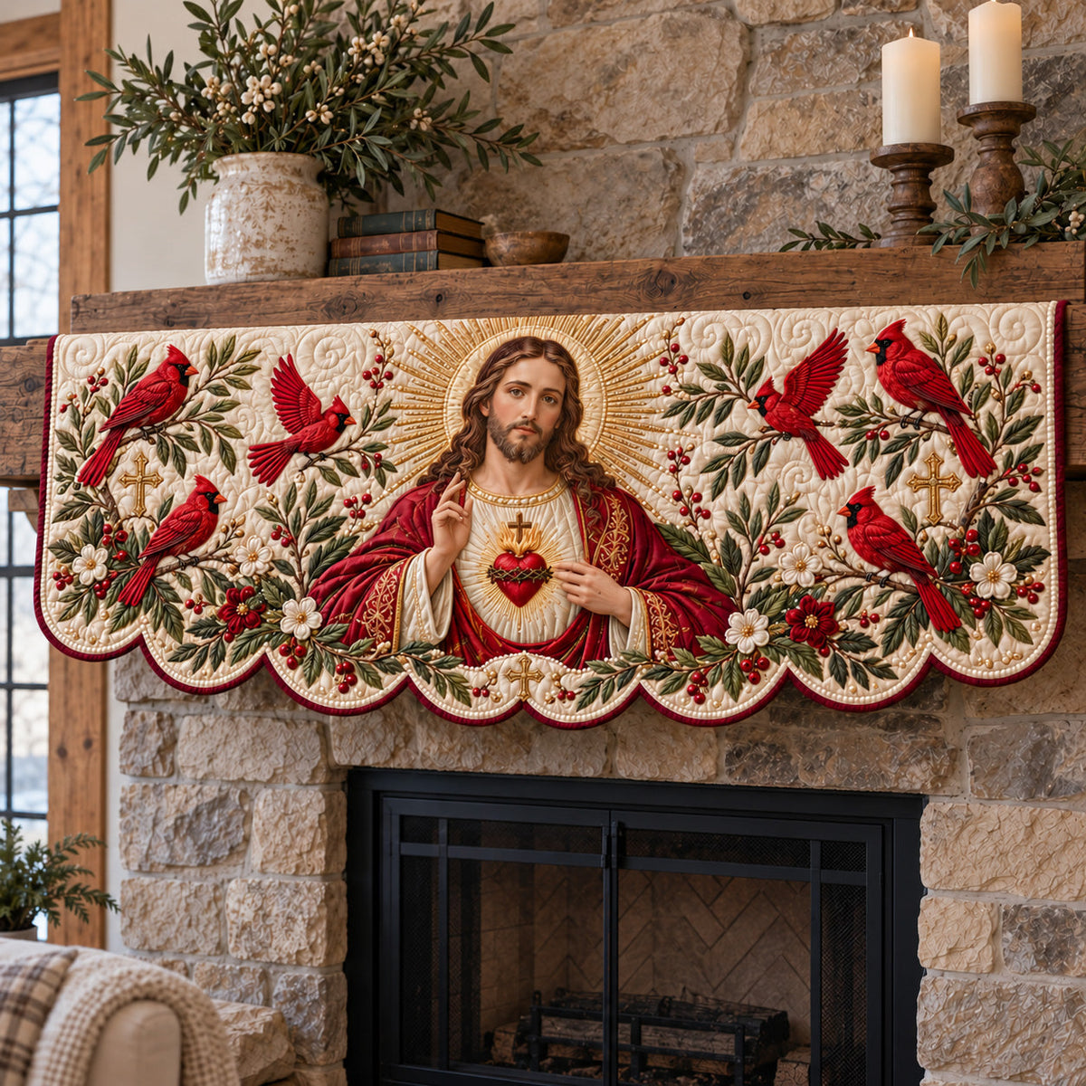 Sacred Heart Jesus Quilted Mantel Scarf GFTOTP22842