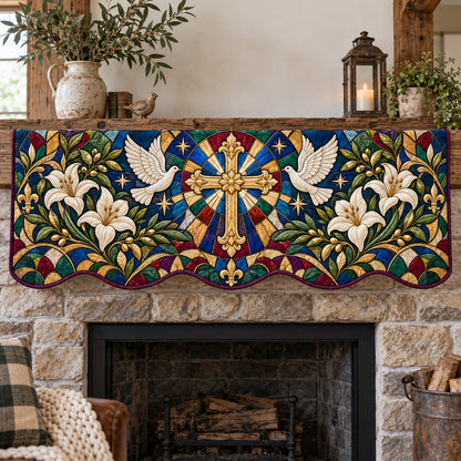 Stained Glass Cross Quilted Mantel Scarf GFTOTP22845