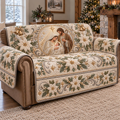 White Floral Nativity Quilted Sofa Cover GFTOTP22926