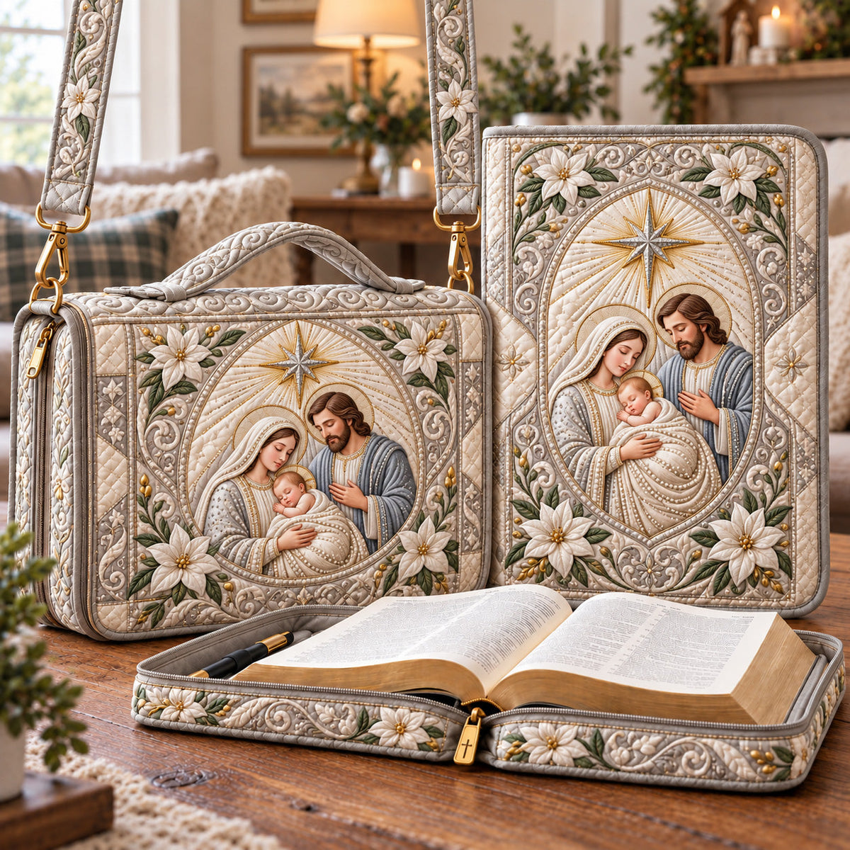 Elegant Holy Family Quilted Bible Cover GFTOTP23034